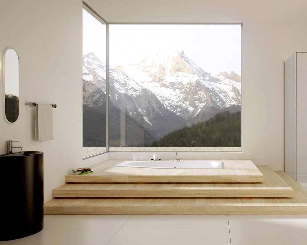 Панорамное угловое окно в ванной