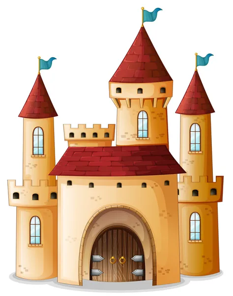 Замок с тремя синими флагами — стоковый вектор