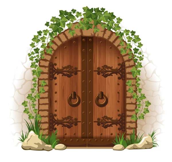 Деревянные двери с плющ — стоковый вектор