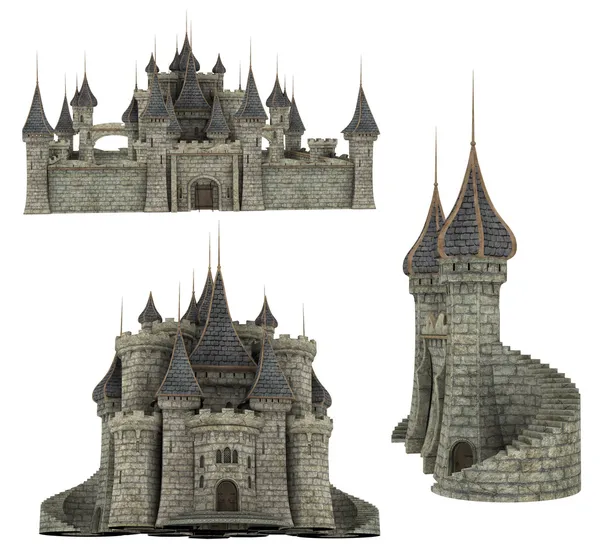 3D фэнтези средневековый замок частей и позы — стоковое фото