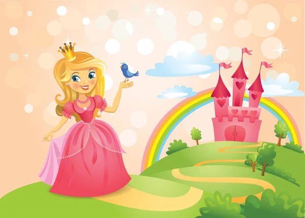 Сказочный замок и красивая принцесса — стоковый вектор