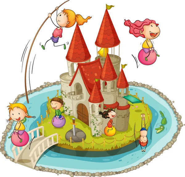 Замок и дети — стоковый вектор