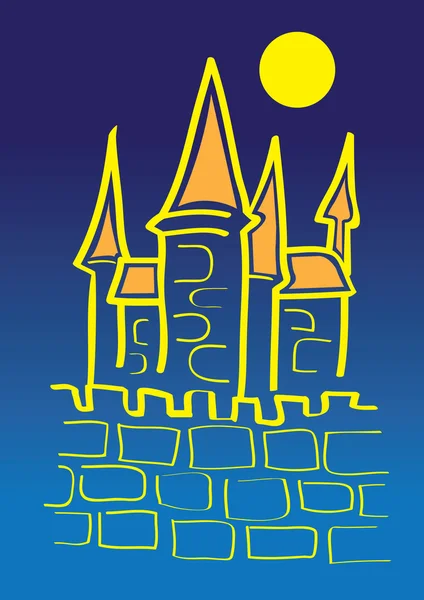 Замок с башней в ночь полнолуния — стоковый вектор