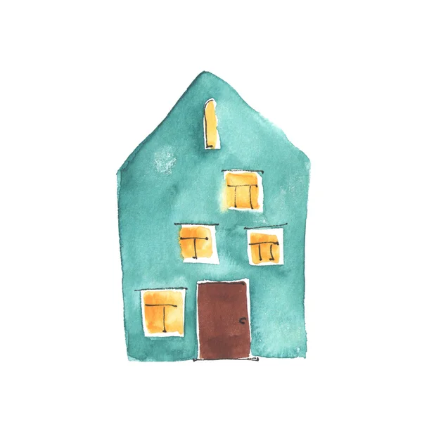 Акварельные иллюстрации старый дом бирюзовый — стоковое фото