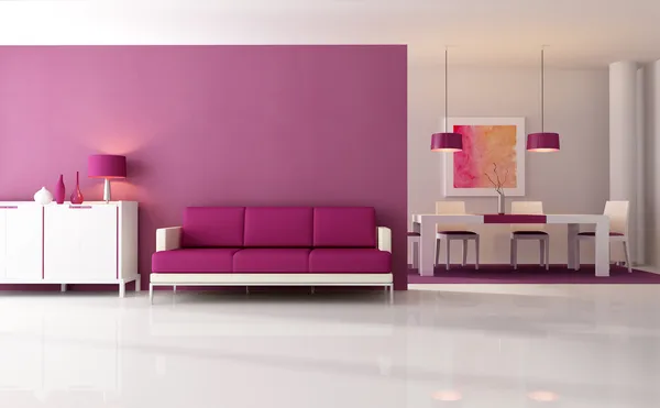 Современная фиолетовая гостиная — стоковое фото