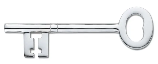 Ключ серебра двери, изолированные на белом (отсечения путь) — стоковое фото