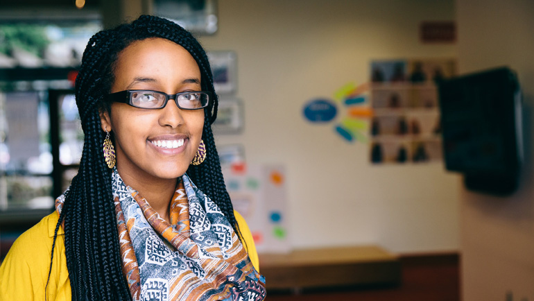 Smiling student.