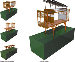 Computer grapic depicting a typical bay construction sequence and typical bay complete