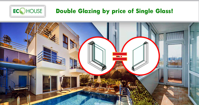 Ordering ANY window with ANY glass, ANY design, ANY color. Only in August 2020 glazing (double glass) by the price of ordinary (single) glass.